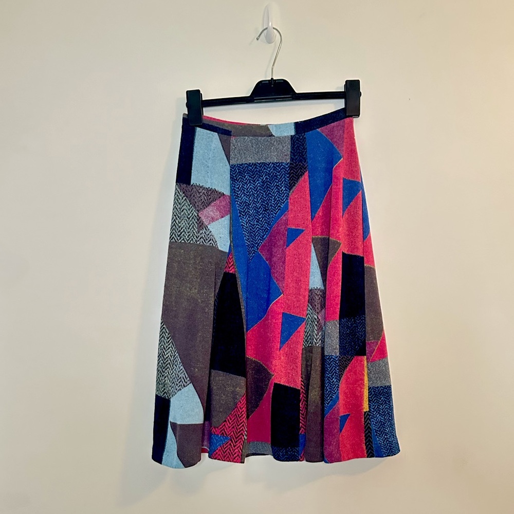 Anthropologie Maeve Geometric Lined Midi Skirt Retro Colors Extra Small